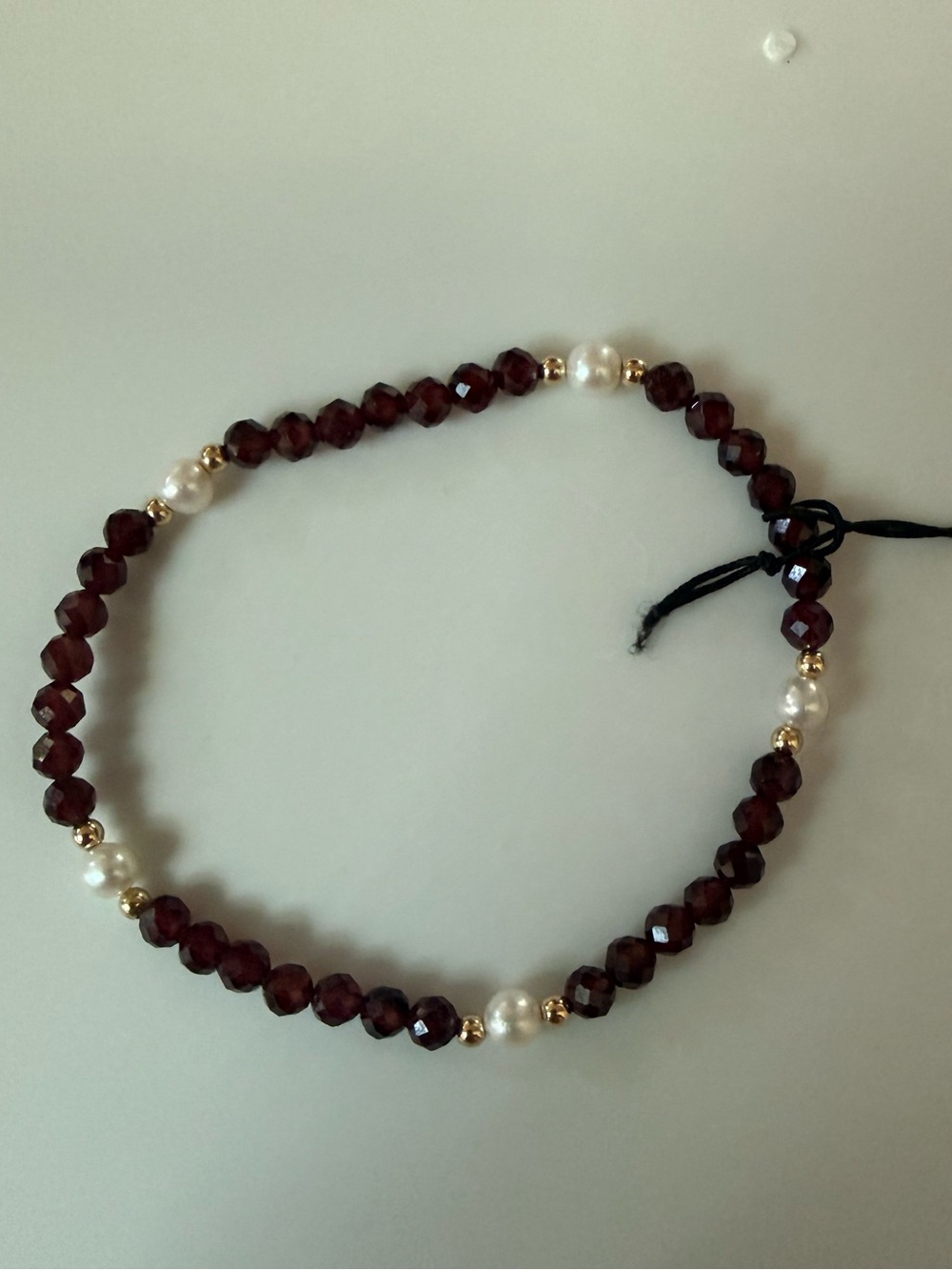 Made in USA 14K Gold Garnet & Freshwater Pearl Beaded Bracelet